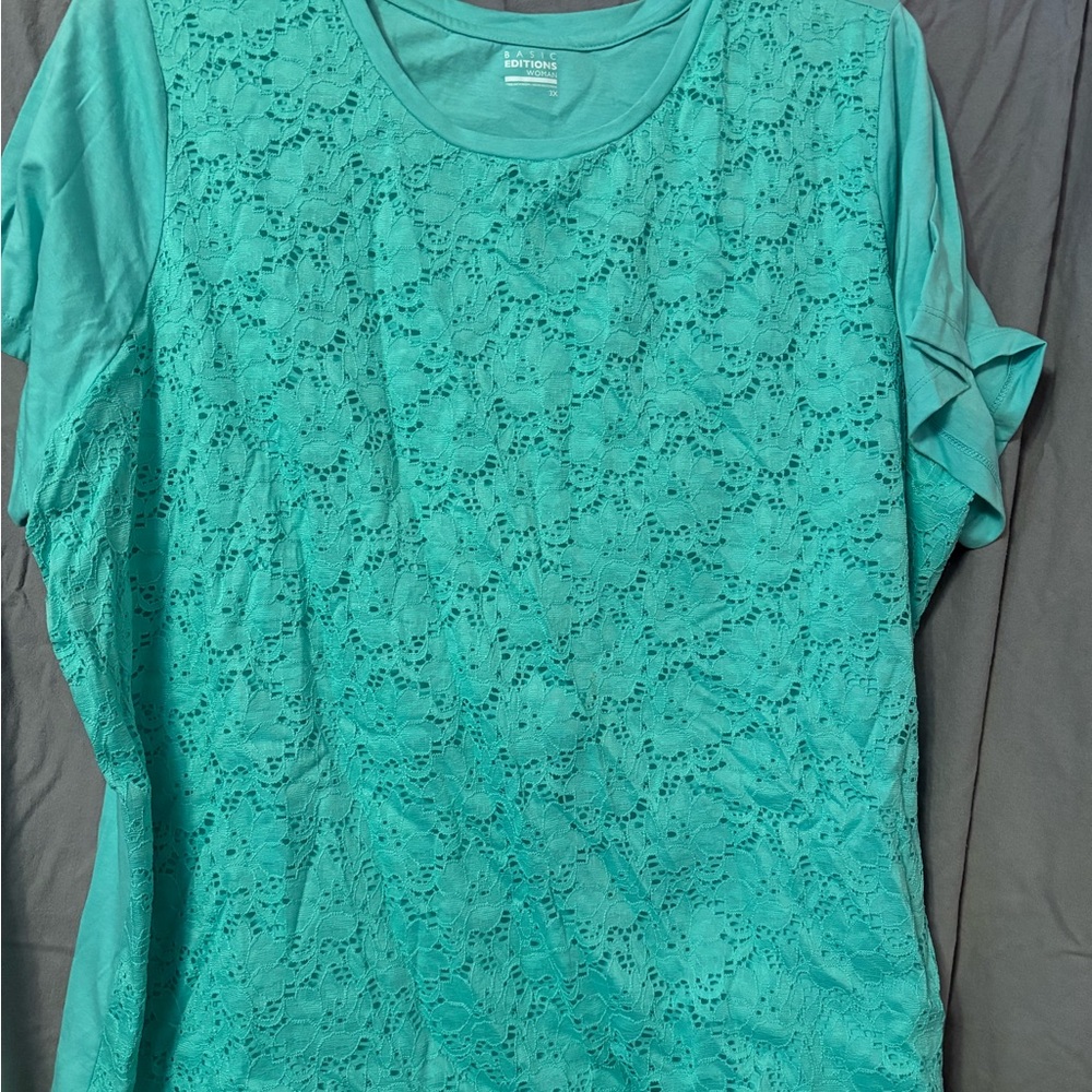 Basic Editions Green Relaxed Lace Tee